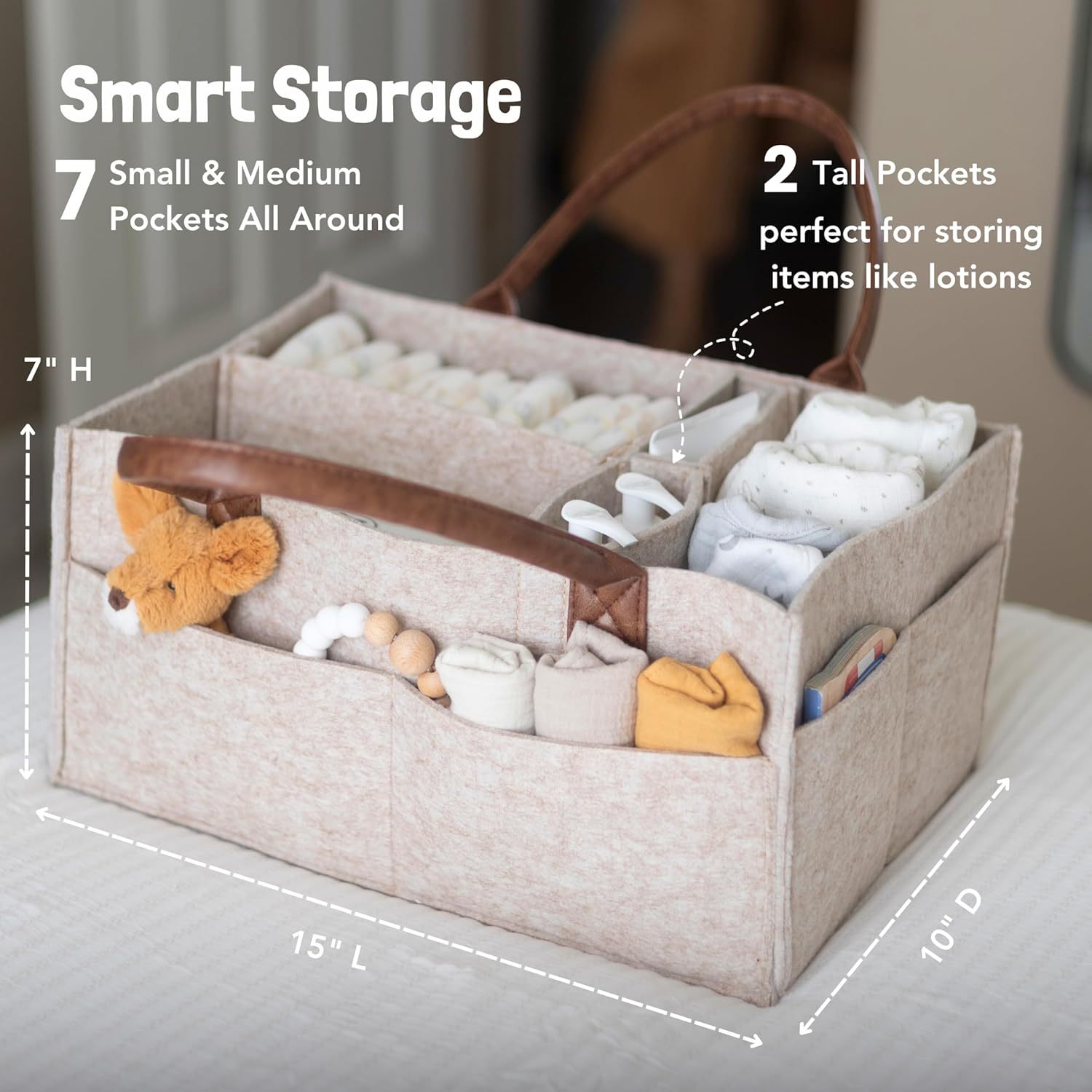 ベビーフェルト収納バスケット、幼児用おむつバッグ、ハンドル付 - Diaper Caddy Organizer のレビューと価格