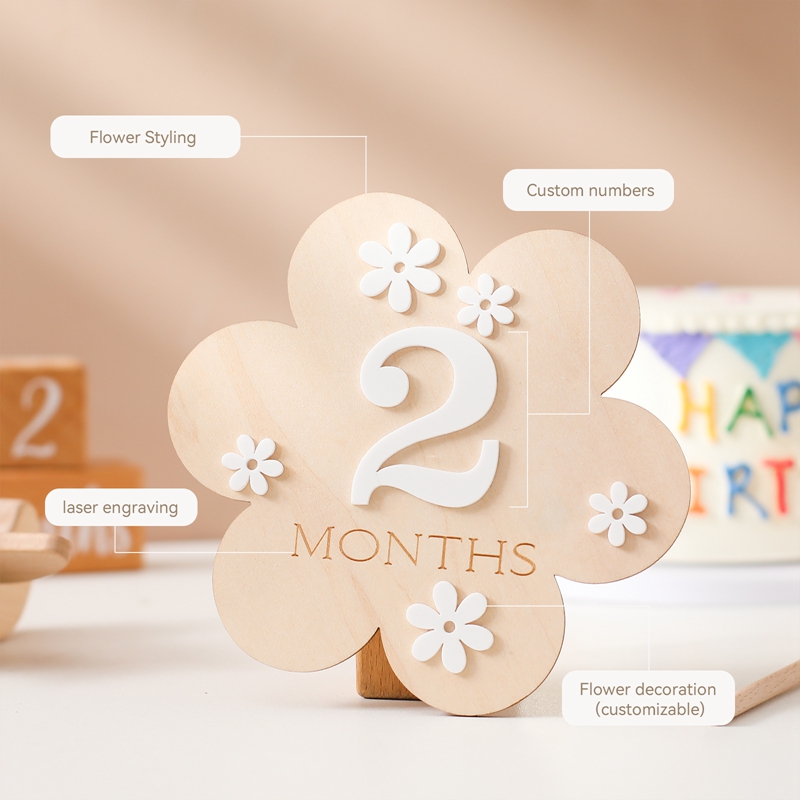 木製ベビーフラワーシェイプマイルストーンカードマンスリーメモ - Milestone Card Set のレビューと価格