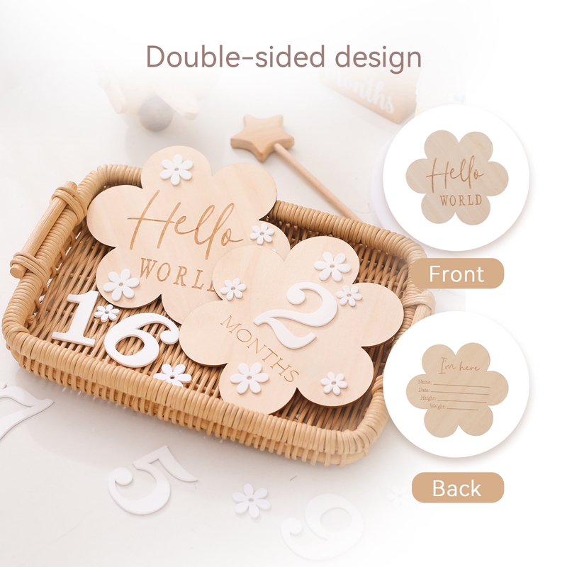 木製ベビーフラワーシェイプマイルストーンカードマンスリーメモ - Milestone Card Set のレビューと価格