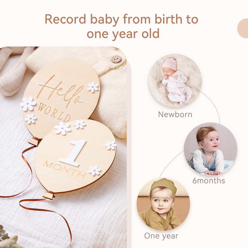 2 個ベビー木製バルーンマイルストーンカード写真撮影アクセサ - Milestone Card Set のレビューと価格