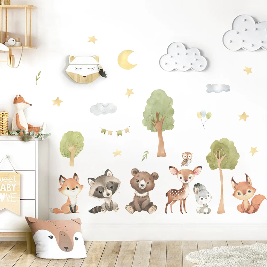 森の動物テーマクマ鹿ウサギ子供用ウォールステッカーキッズルー - Baby Nursery Animal Theme のレビューと価格