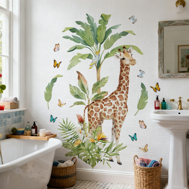 大型森林動物キリンウォールステッカー赤ちゃんの寝室の装飾保育 - Baby Nursery Mural Wallpaper のレビューと価格