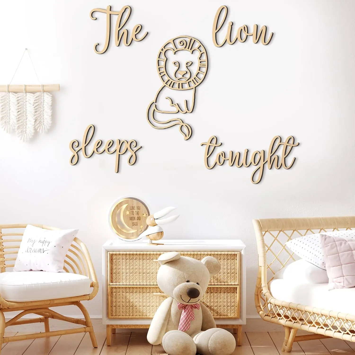 ライオンが今夜眠る 木製壁飾り - ジャングル動物の子供部屋 - Baby Nursery Animal Theme のレビューと価格
