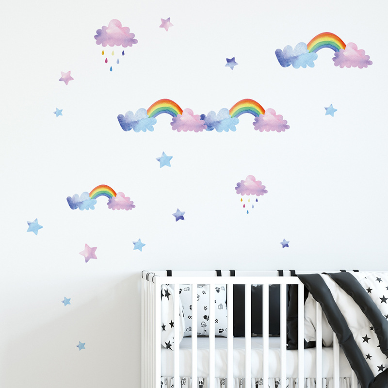 漫画雲虹ウォールステッカー赤ちゃん子供部屋寝室ワードローブ家 - Baby Nursery Mural Wallpaper のレビューと価格