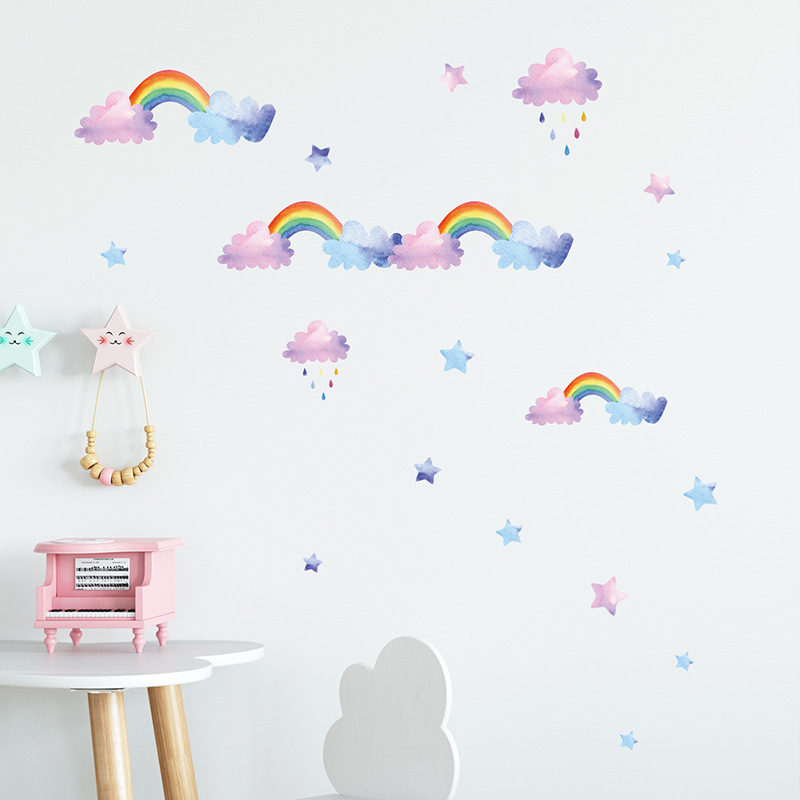 漫画雲虹ウォールステッカー赤ちゃん子供部屋寝室ワードローブ家 - Baby Nursery Mural Wallpaper のレビューと価格