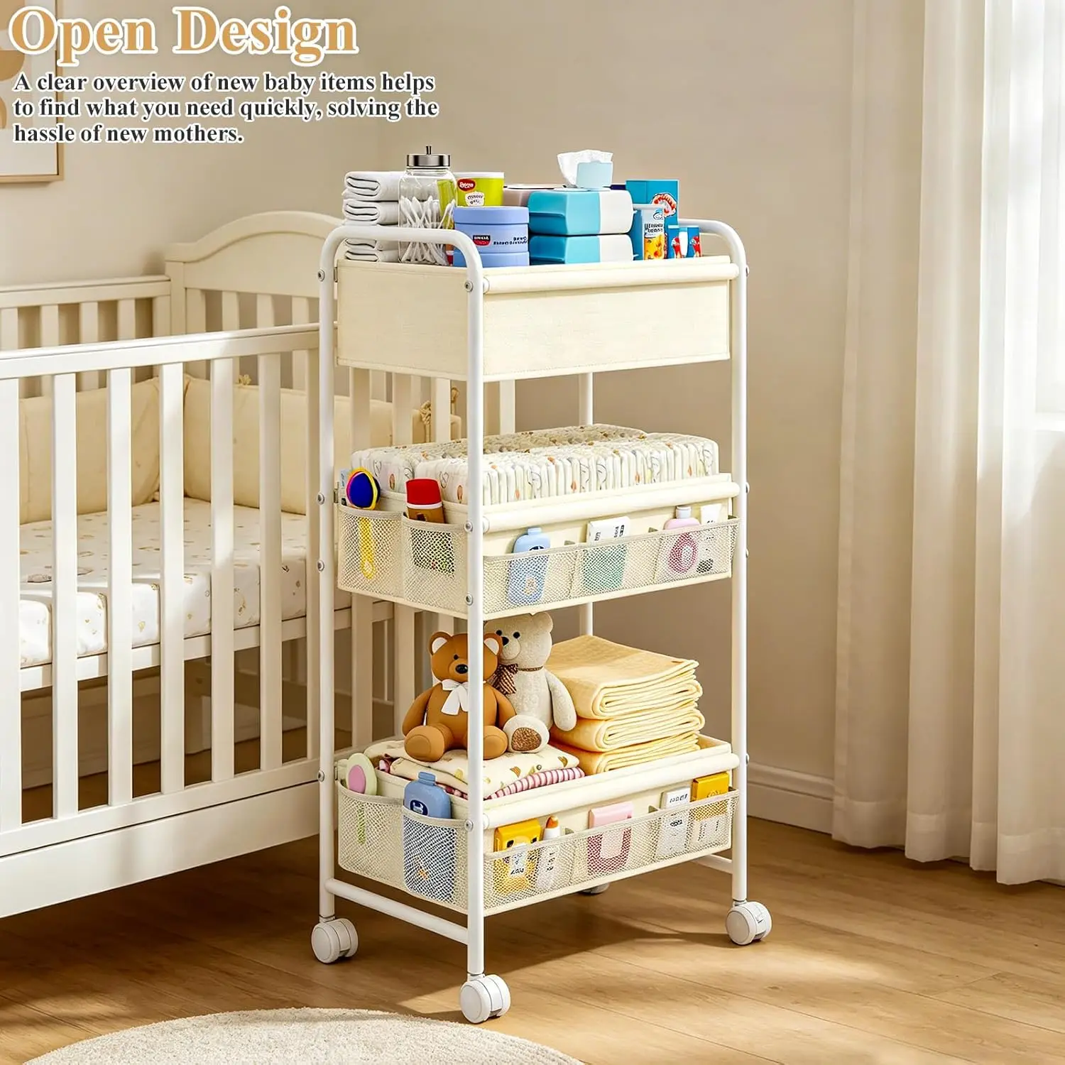 3段式ベビーおむつ収納カートオーガナイザー、ホイール付きモバ - Baby Nursery Cart のレビューと価格
