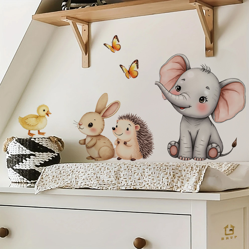 漫画の動物の壁ステッカー - 象バニーハリネズミ保育園デカー - Baby Nursery Pictures のレビューと価格