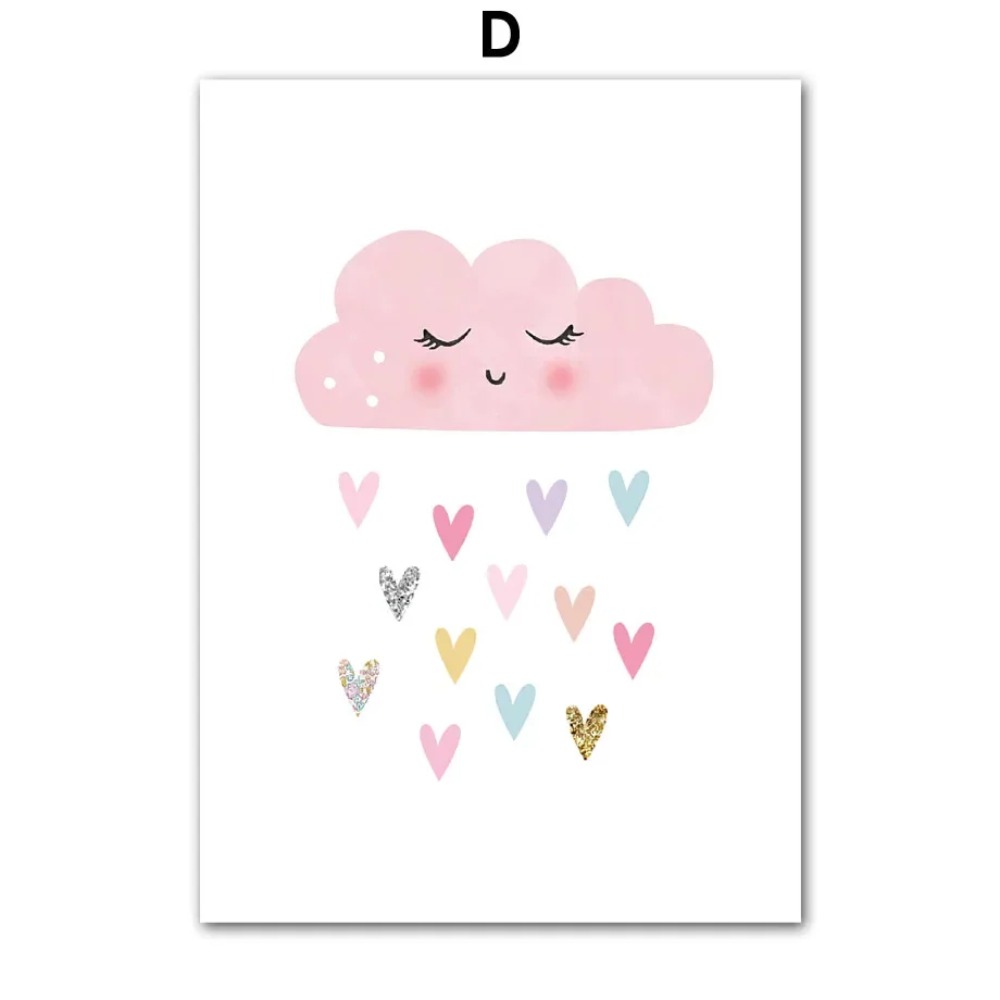 ピンクのユニコーンウサギ虹雲花保育園壁アートキャンバス絵画ポ - Baby Nursery Pink のレビューと価格