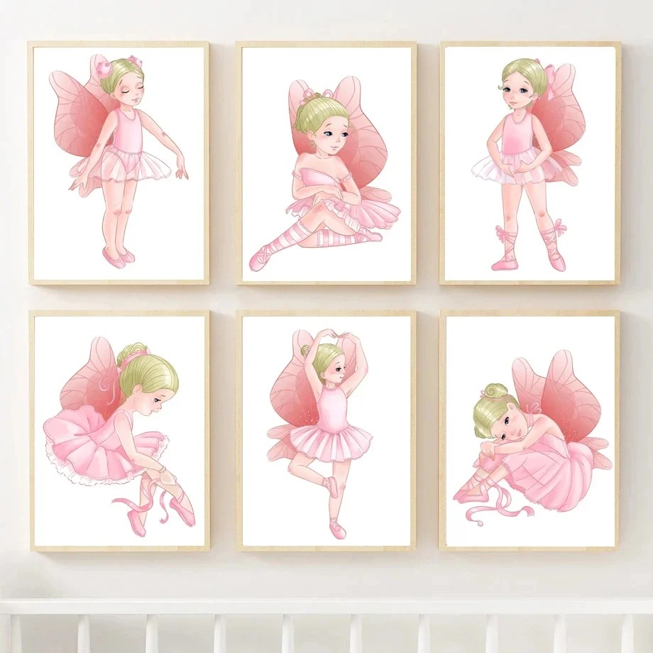 ピンクのバレエ少女バレリーナ保育園壁アートキャンバス絵画北欧 - Baby Nursery Pink のレビューと価格
