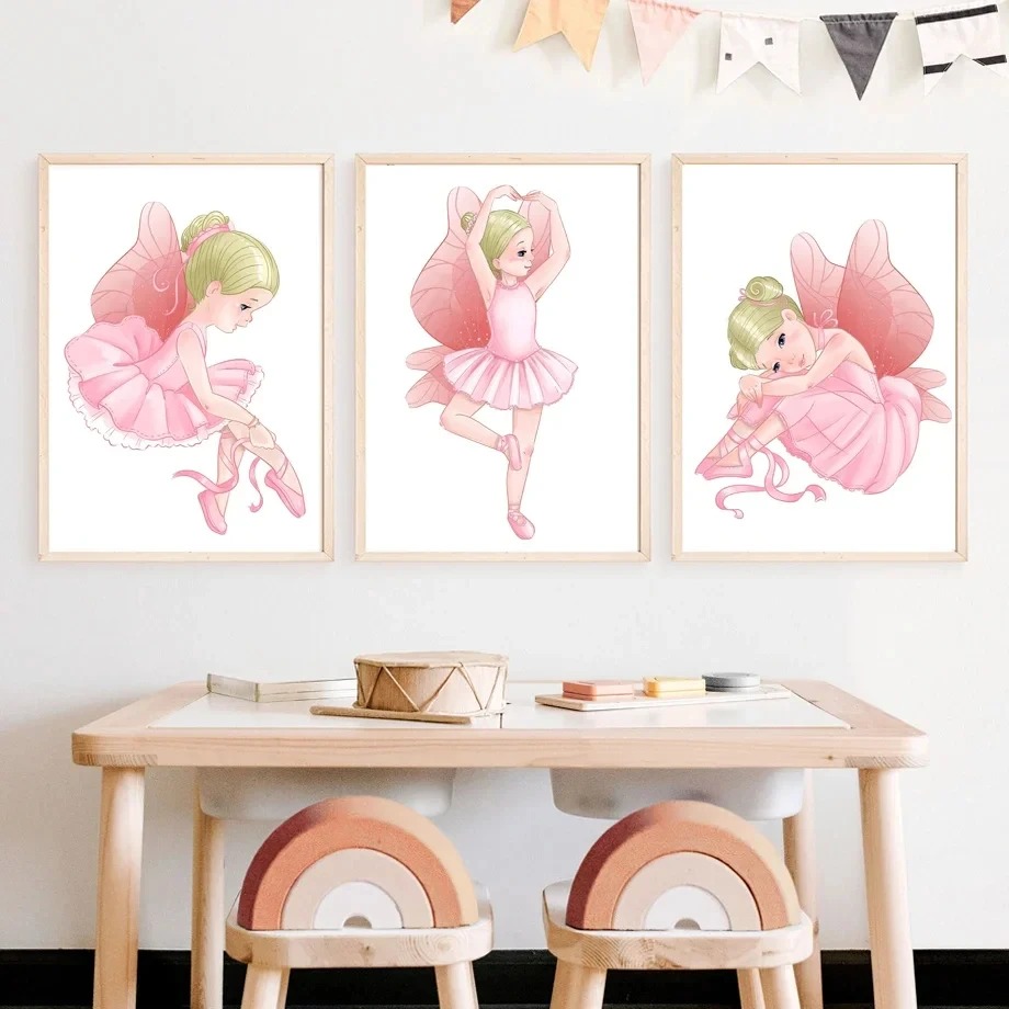 ピンクのバレエ少女バレリーナ保育園壁アートキャンバス絵画北欧 - Baby Nursery Pink のレビューと価格