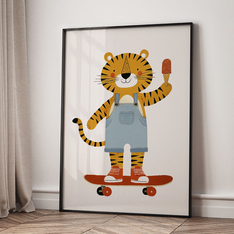 面白い漫画の動物車風船保育園ウォールアートキャンバス絵画ライ - Baby Nursery Pictures のレビューと価格