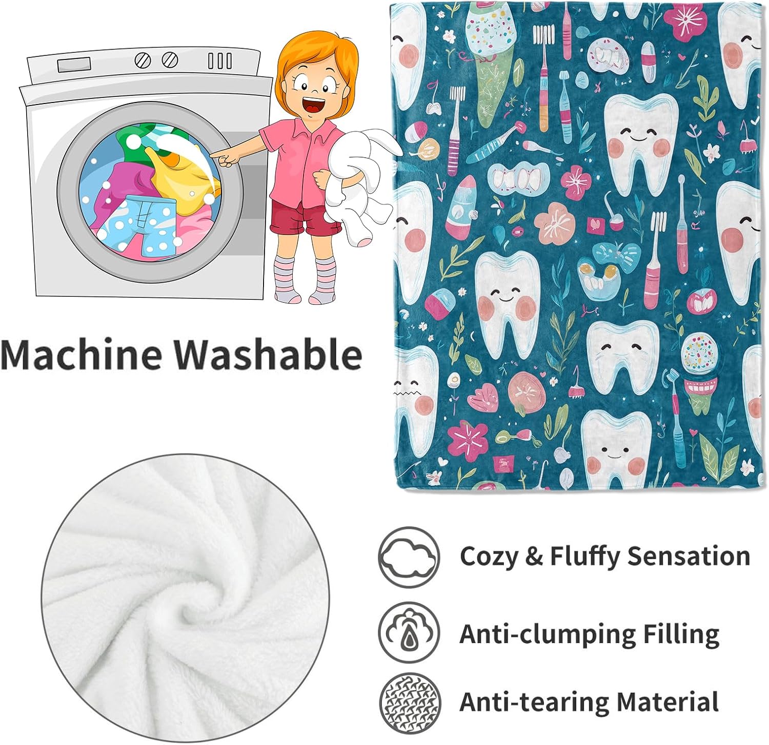 かわいい歯のデンタルプリントスローブランケット子供用ベビー保 - Baby Nursery In Hospital のレビューと価格