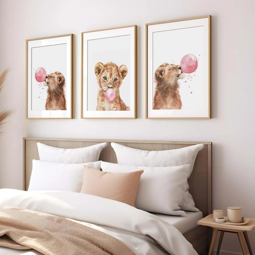 ライオンの子の保育園用ウォールアートセット、赤ちゃん動物プリ - Baby Nursery Animal Theme のレビューと価格