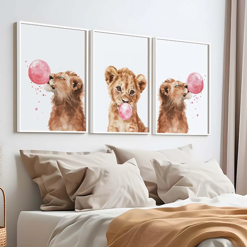 ライオンの子の保育園用ウォールアートセット、赤ちゃん動物プリ - Baby Nursery Animal Theme のレビューと価格