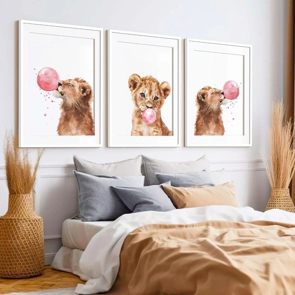 ライオンの子の保育園用ウォールアートセット、赤ちゃん動物プリ - Baby Nursery Animal Theme のレビューと価格