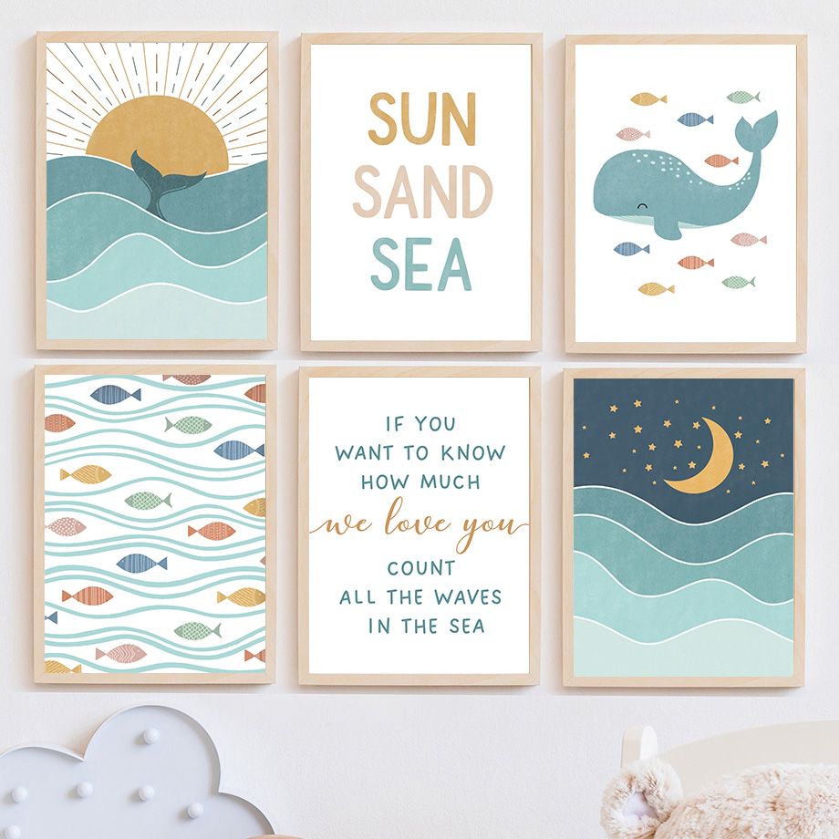 1pc フレームレス魚クジラカモメ日の出日没ビーチ海の引用句 - Baby Nursery Quotes Wall Art のレビューと価格
