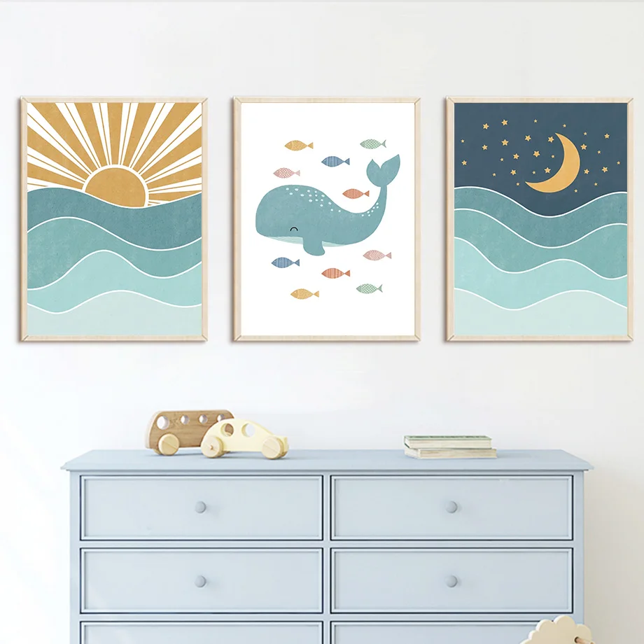1pc フレームレス魚クジラカモメ日の出日没ビーチ海の引用句 - Baby Nursery Quotes Wall Art のレビューと価格