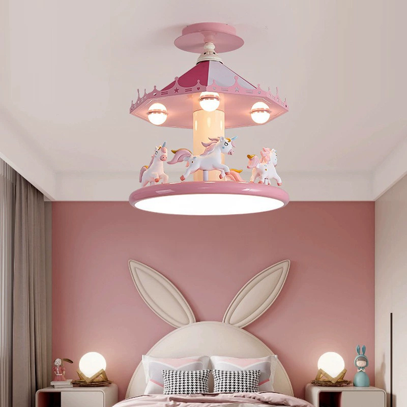 プリンセスルーム女の子の寝室の天井照明ピンクカルーセルランプ - Baby Nursery Pink のレビューと価格