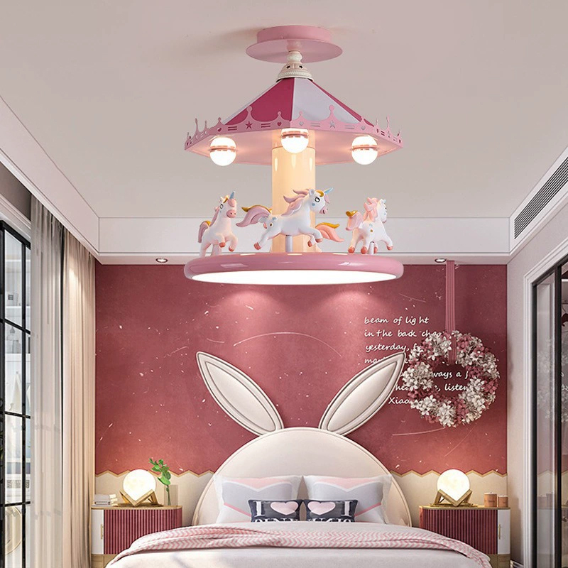 プリンセスルーム女の子の寝室の天井照明ピンクカルーセルランプ - Baby Nursery Pink のレビューと価格