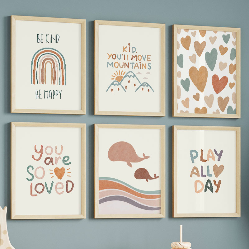 漫画オーシャンクジラ虹ハートポスター愛の言葉プリントボヘミア - Baby Nursery Quotes Wall Art のレビューと価格