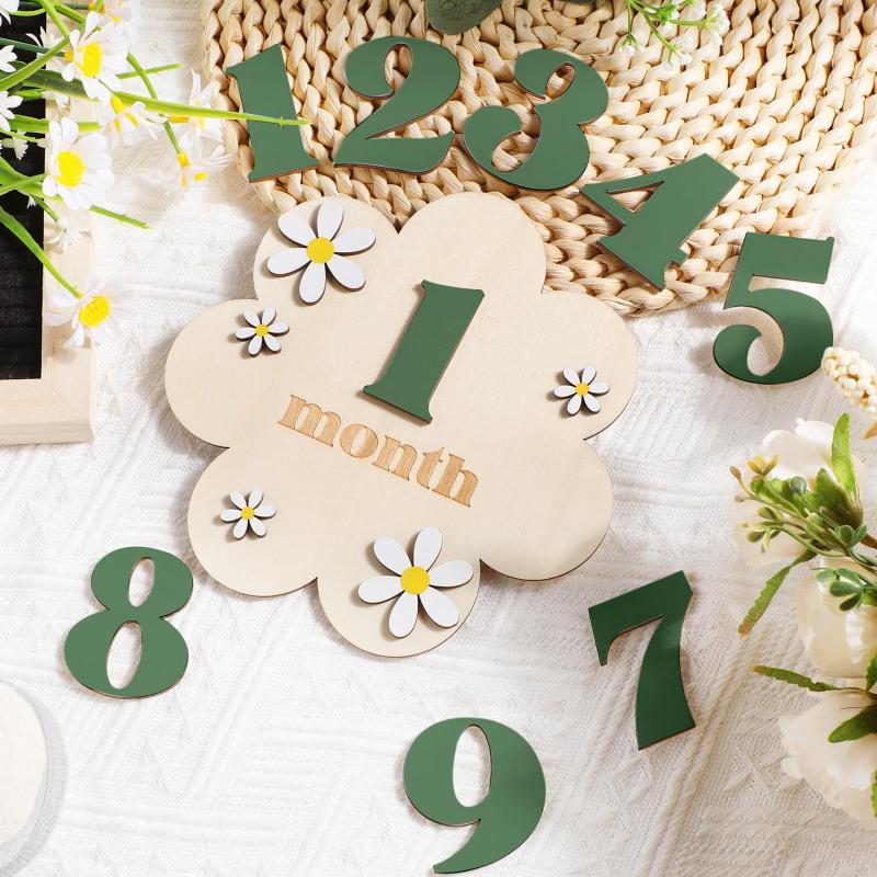 木製ベビーマンスリーマイルストーンカード 花柄 両面 数字  - Milestone Card Set のレビューと価格