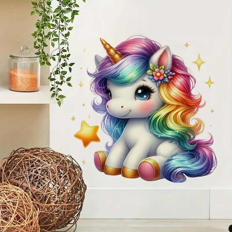 かわいいレインボーユニコーンウォールステッカーベビーキッズル - Baby Nursery Mural Wallpaper のレビューと価格
