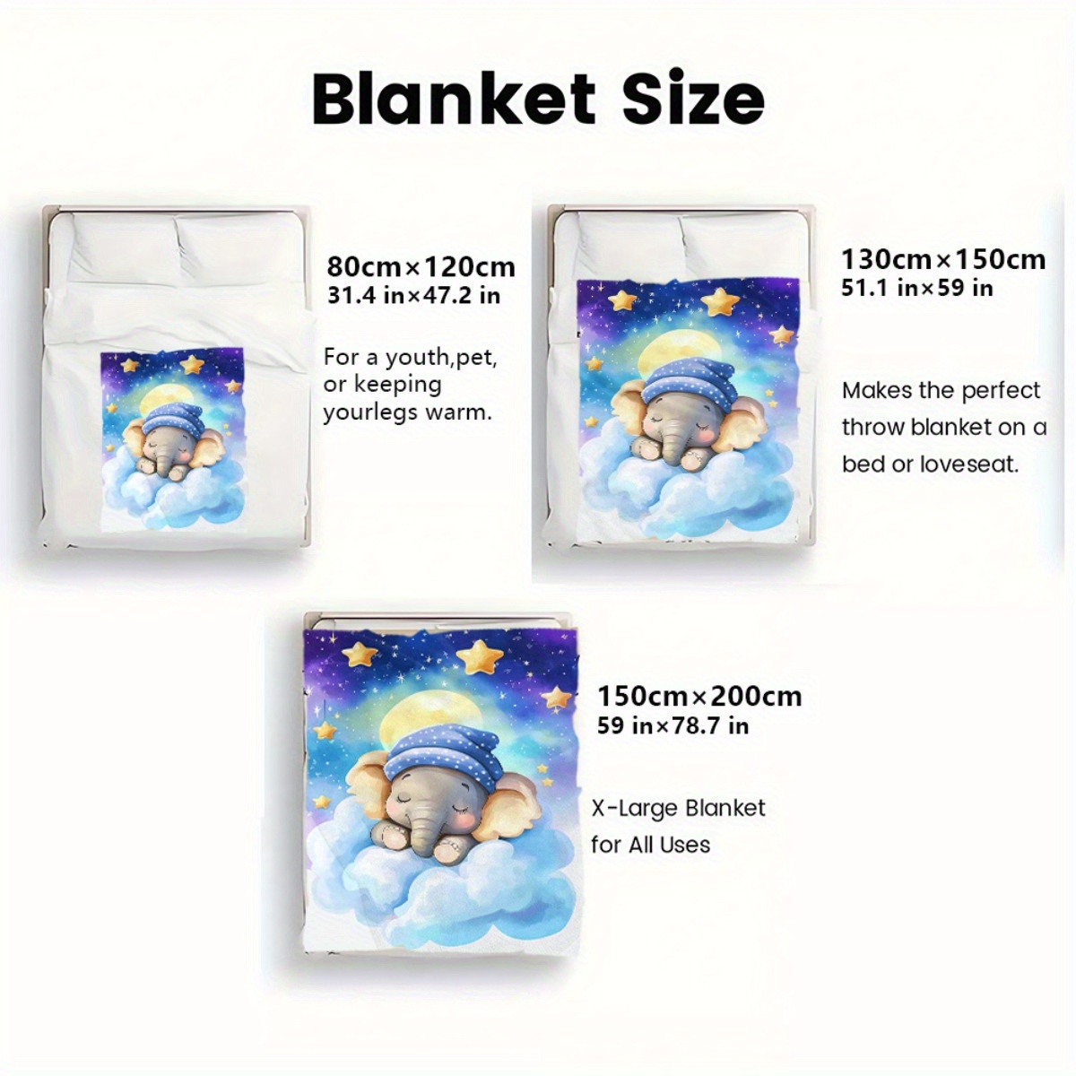 眠っている赤ちゃん象、雲、星、夜空、フリースブランケット、か - Baby Nursery Animal Theme のレビューと価格