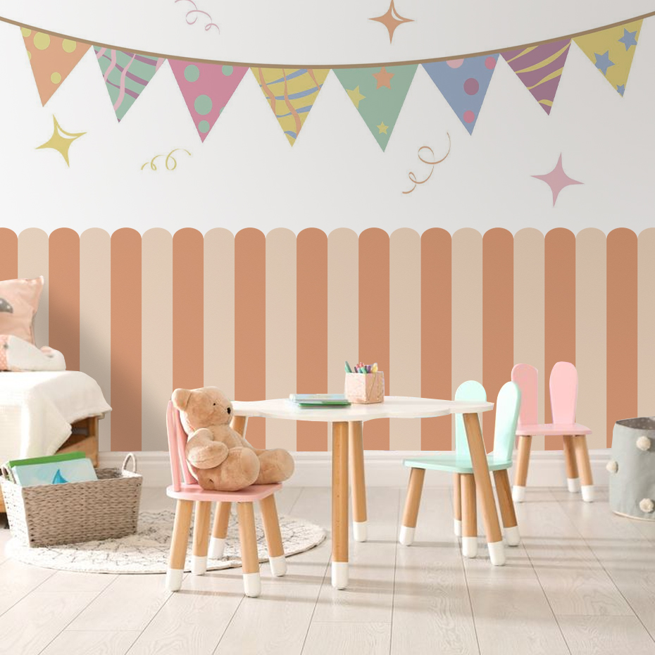 マルチカラー縦ストライプアーク壁紙保育園子供壁アートキッズル - Baby Nursery Pictures のレビューと価格