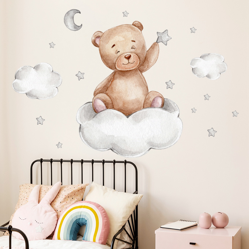 クマ月雲星ウォールステッカーベビールームの背景装飾壁画子供の - Baby Nursery Mural Wallpaper のレビューと価格