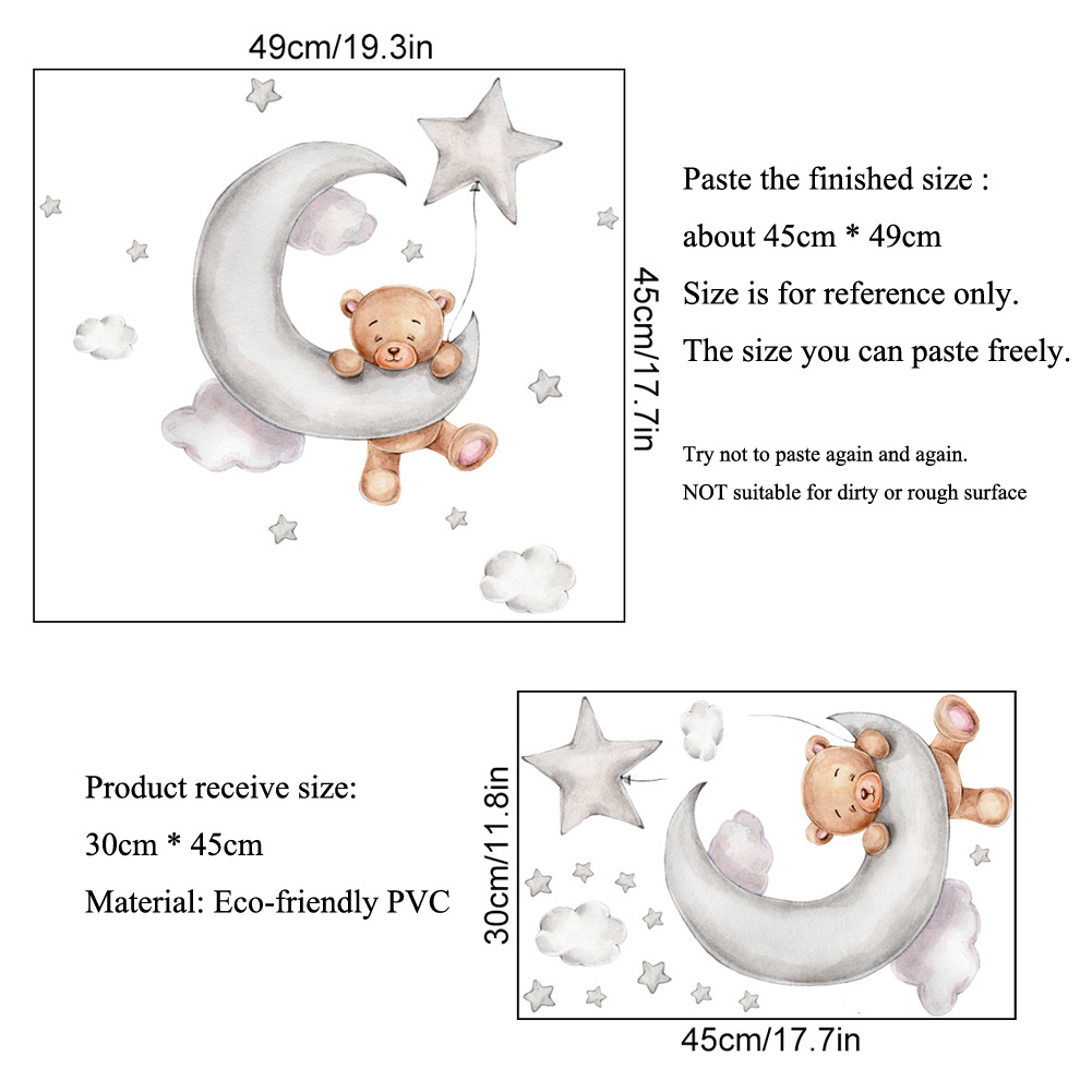 クマ月雲星ウォールステッカーベビールームの背景装飾壁画子供の - Baby Nursery Mural Wallpaper のレビューと価格