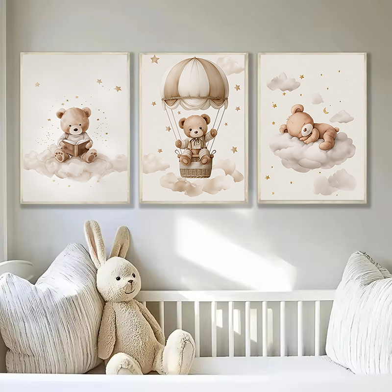 3枚セット ボヘミアン風 テディベア 動物 カスタム ベビー - Baby Nursery Pictures のレビューと価格