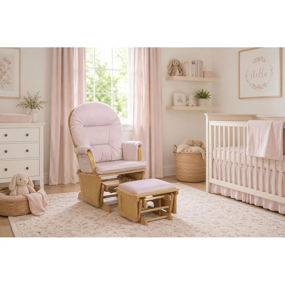 マディソンナーサリーロッキングチェア、オットマン付き、木製グ - Baby Nursery Pink のレビューと価格